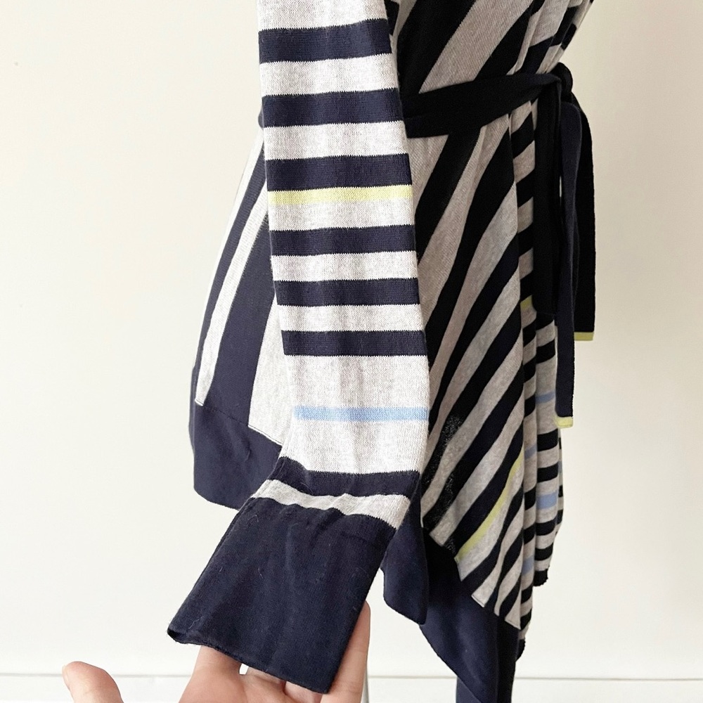 Anthropologie Moth | Grey/Blue/Yellow Striped Tie Waist Cardigan *NWT* - Picture 8 of 16